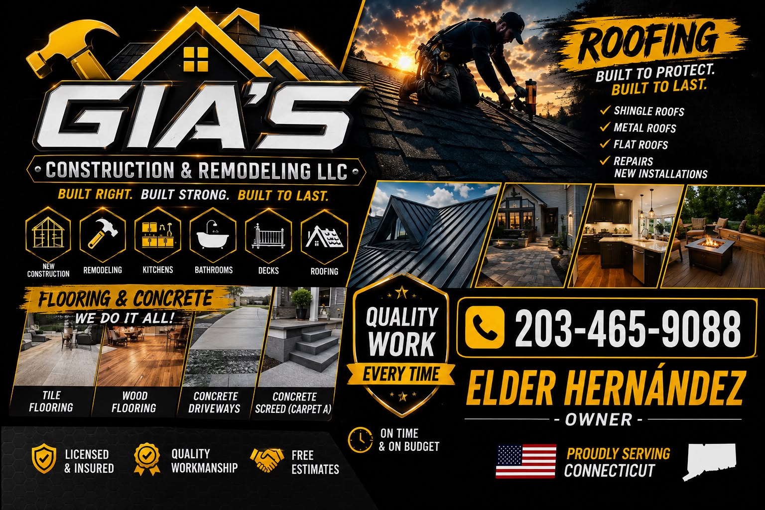 GIA'S Construction and Remodeling services poster for Connecticut